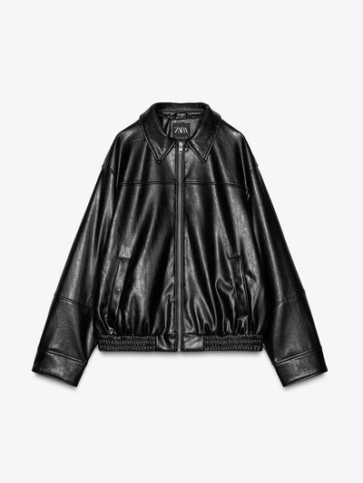 Zara Leather effect bomber jacket at Collagerie