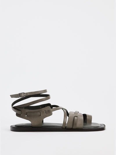 Zara Leather flat lace up sandals at Collagerie