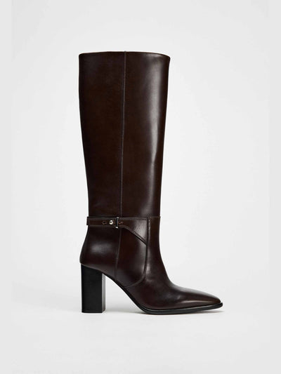 Zara Leather buckle heel boots at Collagerie