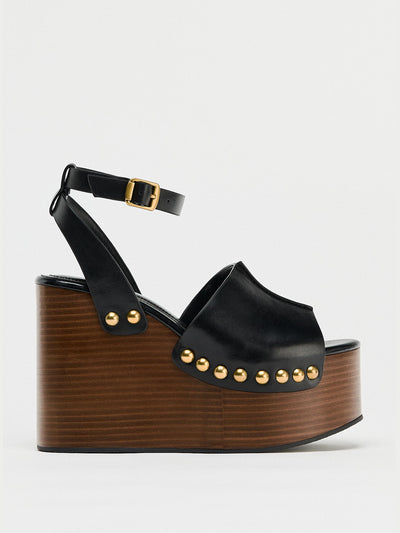 Zara Leather wedge sandals with studs at Collagerie