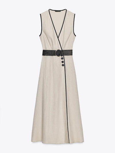 Zara Linen blend midi dress with belt at Collagerie