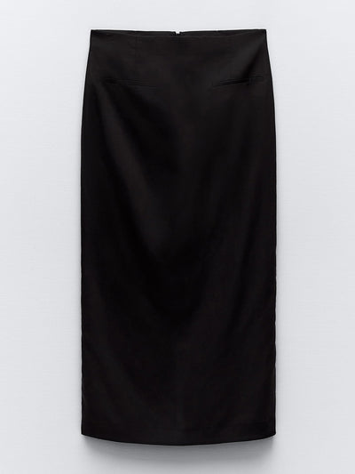 Zara Black linen blend midi skirt at Collagerie