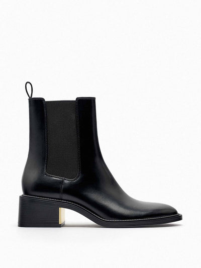 Zara Block heeled black ankle boots at Collagerie