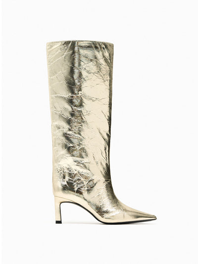 Zara Metallic high-heeled boots at Collagerie