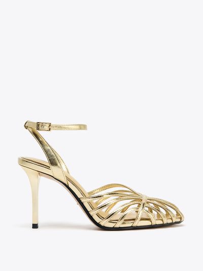 Zara Metallic high-heel cage sandals at Collagerie