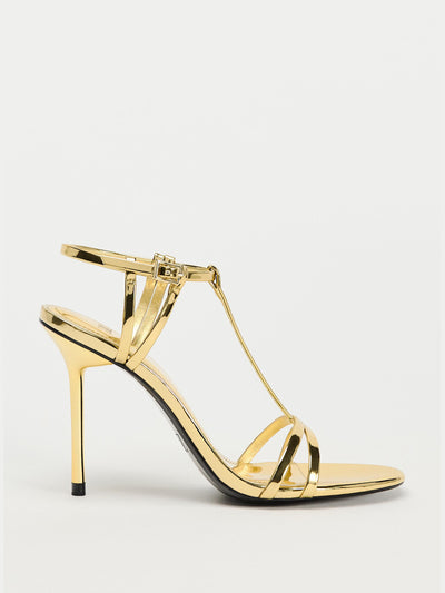 Zara Metallic high-heel sandals with ankle strap at Collagerie