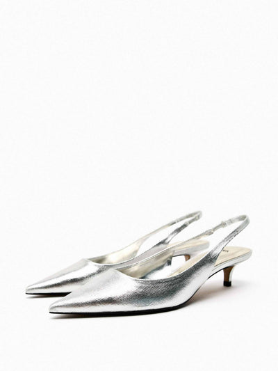 Zara Metallic kitten heel slingback shoes at Collagerie