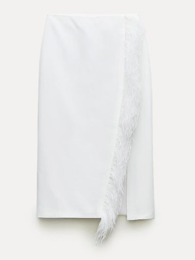 Zara ZW Collection feather midi skirt at Collagerie