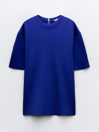 Zara Blue scuba-effect zip t-shirt at Collagerie