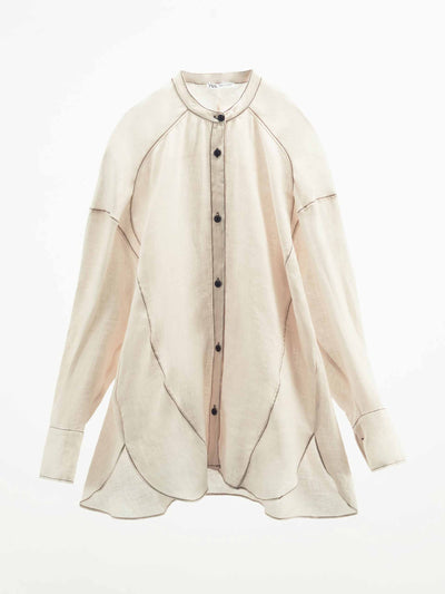 Zara Cream linen shirt with topstitching at Collagerie