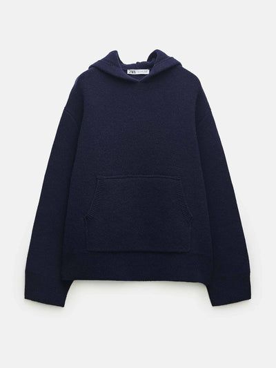 Zara Oversize wool knit blue hoodie at Collagerie