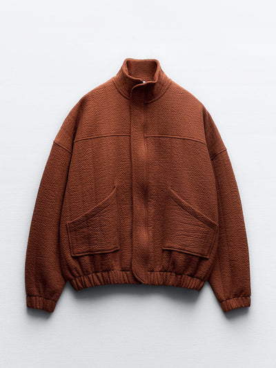 Zara Russet oversized quilted bomber jacket at Collagerie