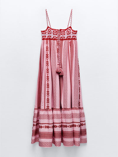 Zara Pink and red contrast crochet dress at Collagerie