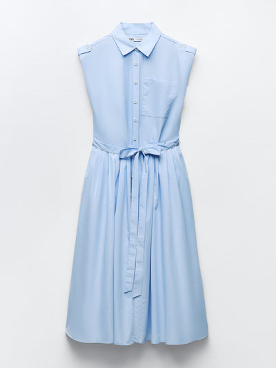 Zara Blue sleeveless midi dress at Collagerie
