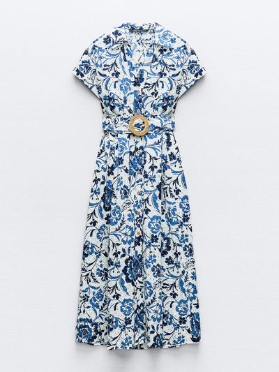 Zara Print dress with cutwork embroidery at Collagerie