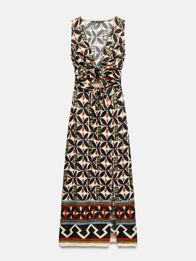 Zara Printed cut-out midi dress at Collagerie