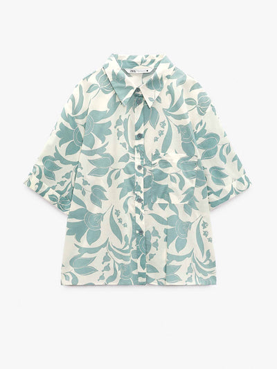 Zara Printed cotton ecru shirt at Collagerie