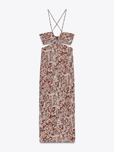 Zara Printed midi dress with cut out detail at Collagerie