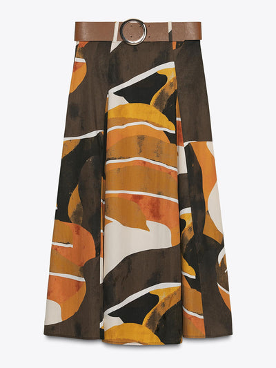 Zara Printed poplin skirt with belt at Collagerie