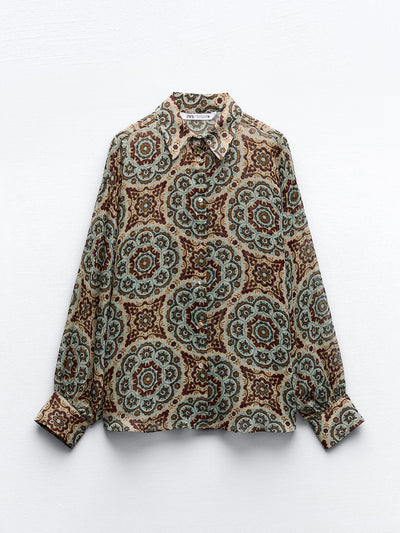 Zara Multicoloured printed shirt with metallic thread at Collagerie