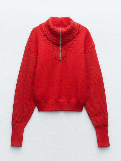 Zara Knit red sweater with zip at Collagerie