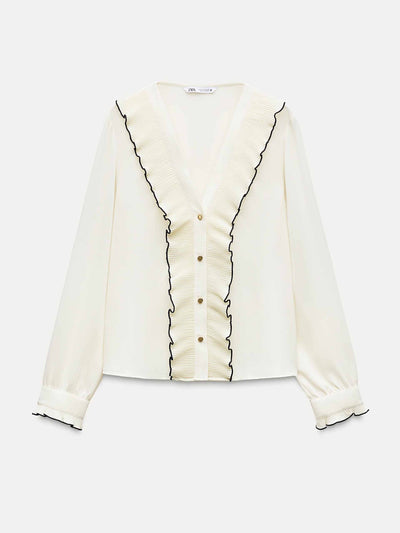 Zara Blouse with pleated ruffles at Collagerie