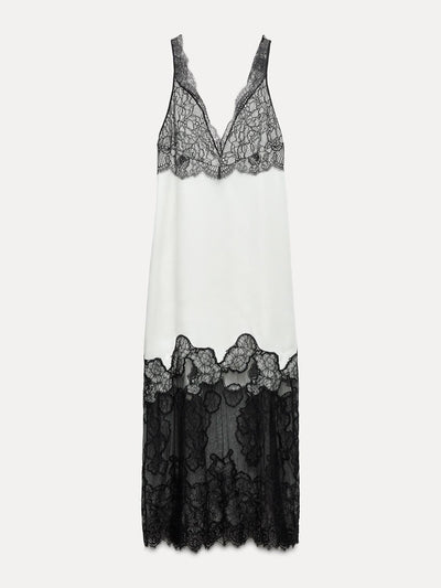 Zara ZW Collection satin dress with lace trim at Collagerie