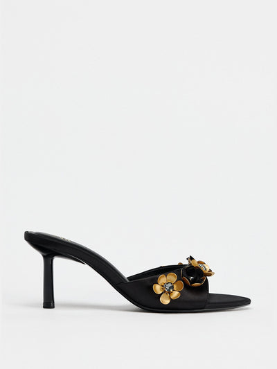 Zara Satin-effect flower heeled sandals at Collagerie