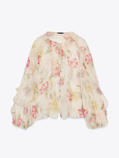 Zara Semi-sheer floral print shirt at Collagerie