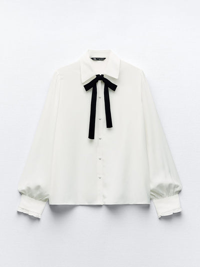 Zara Shirt with contrast bolo tie at Collagerie