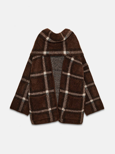 Zara Short check knit coat with scarf detail at Collagerie