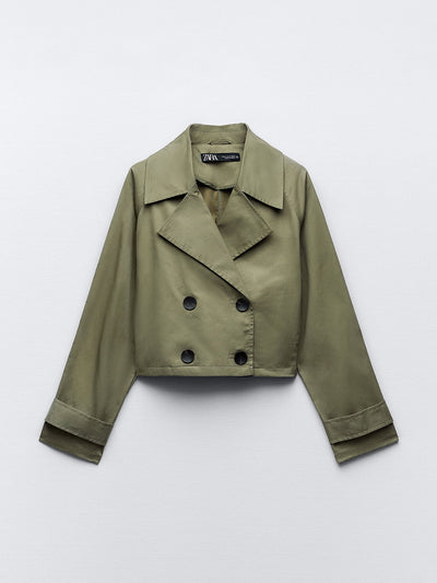 Zara Khaki short trench jacket at Collagerie