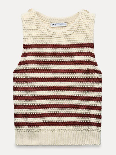 Zara Sleeveless knit top with gold buttons at Collagerie