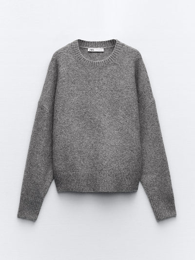 Zara Round neck soft grey knit sweater at Collagerie