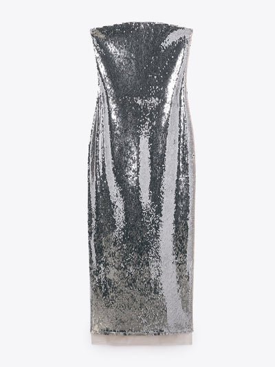 Zara Silver strapless dress at Collagerie