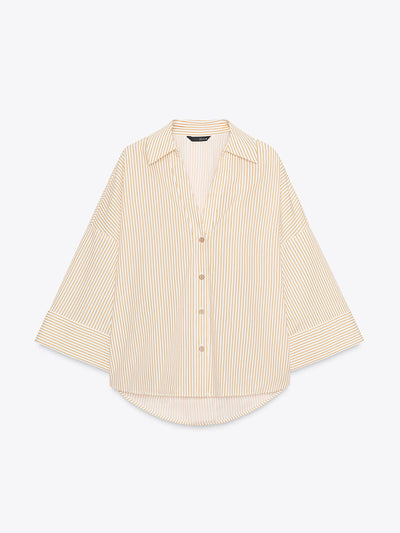 Zara Striped poplin shirt with wide sleeves at Collagerie