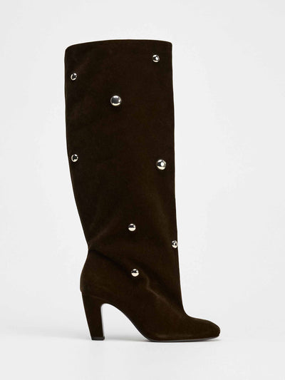 Zara Velvet effect studded boots at Collagerie