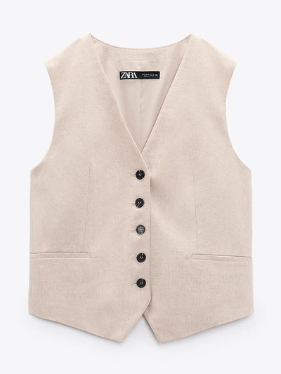 Zara Tailored linen-blend waistcoat at Collagerie