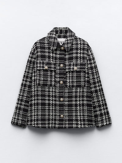 Zara Black textured check overshirt at Collagerie