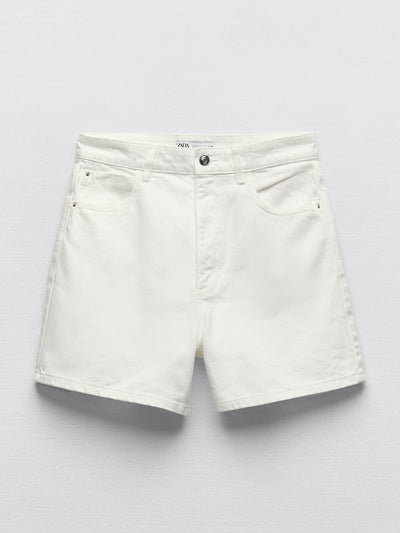 Zara White mom denim shorts at Collagerie