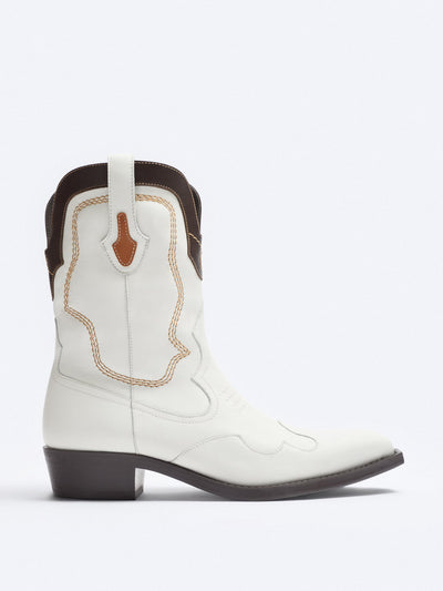 Zara White leather cowboy boots at Collagerie