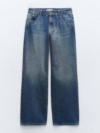 Zara Z1975 wide-leg mid-rise jeans with shimmer at Collagerie