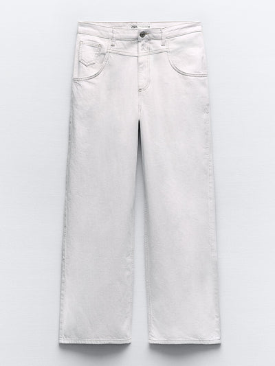 Zara Wide-leg linen blend white trousers at Collagerie
