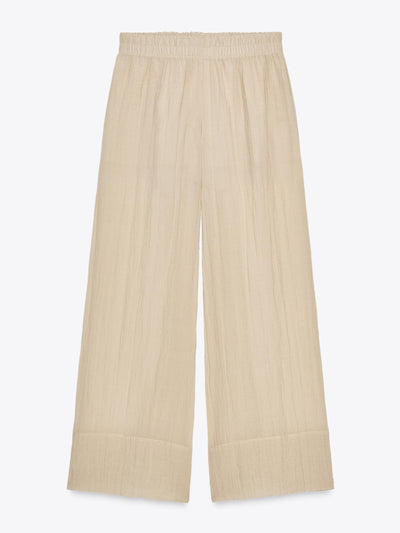 Zara Wide semi-sheer creased-effect trousers at Collagerie