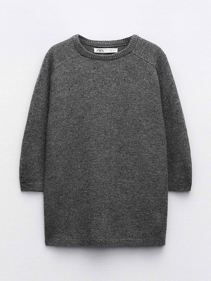 Short sleeve wool blend sweater