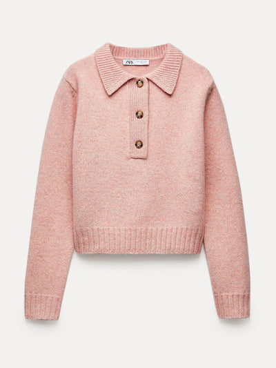 Zara Wool knit polo sweater at Collagerie