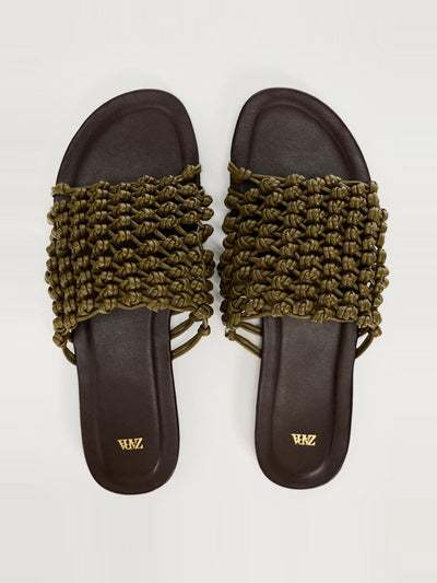 Zara Woven leather flat slider sandals at Collagerie