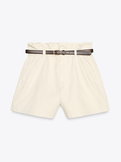 Zara Z1975 denim paperbag Bermuda shorts with belt at Collagerie