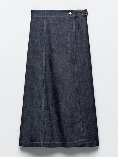 Zara Z1975 denim linen blend pareo skirt at Collagerie