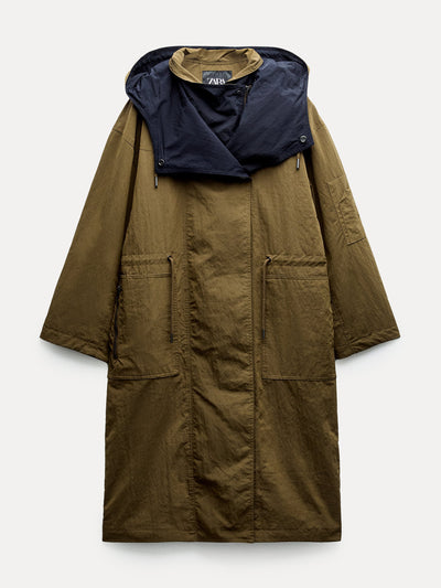 Zara ZW Collection long contrast trench coat at Collagerie
